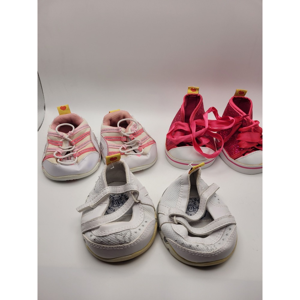 Build-A-Bear Shoes Bundle 3 Pairs Pink White OS Sneakers Mary Janes Glitter